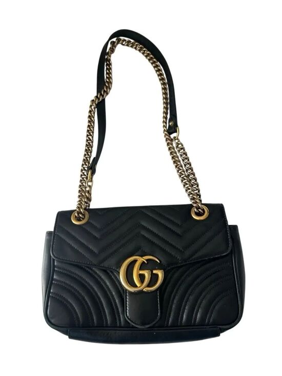 Gucci Handbags - Gucci Marmont Black Quilted GG Chain Shoulder Bag